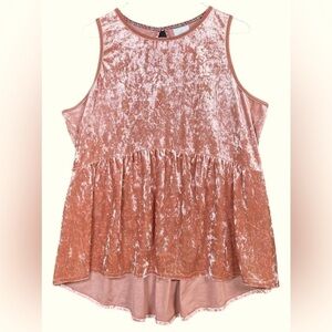 Knox Rose dusty rose stretch velvet babydoll hi low hem slvlss top SZ S Gypsy